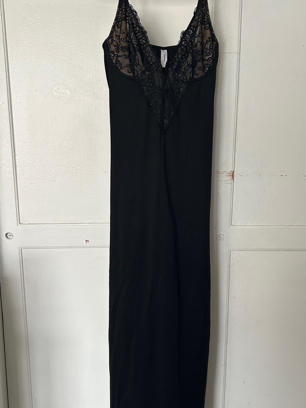 Black Lace-Trim Long Slip Chemise